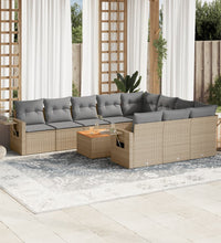 11-tlg. Garten-Sofagarnitur mit Kissen Beige Poly Rattan