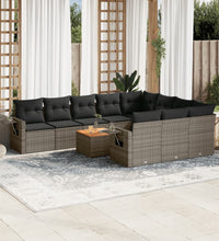 11-tlg. Garten-Sofagarnitur mit Kissen Schwarz Poly Rattan