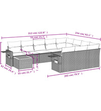 11-tlg. Garten-Sofagarnitur mit Kissen Schwarz Poly Rattan