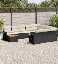 11-tlg. Garten-Sofagarnitur mit Kissen Schwarz Poly Rattan