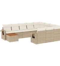 11-tlg. Garten-Sofagarnitur mit Kissen Beige Poly Rattan