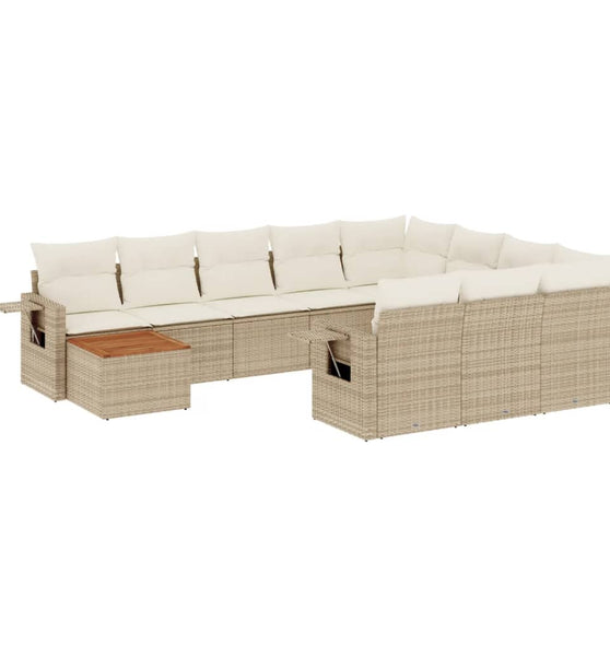 11-tlg. Garten-Sofagarnitur mit Kissen Beige Poly Rattan