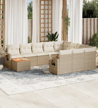 11-tlg. Garten-Sofagarnitur mit Kissen Beige Poly Rattan