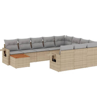 11-tlg. Garten-Sofagarnitur mit Kissen Beige Poly Rattan