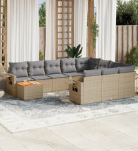 11-tlg. Garten-Sofagarnitur mit Kissen Beige Poly Rattan