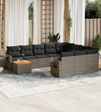 11-tlg. Garten-Sofagarnitur mit Kissen Grau Poly Rattan