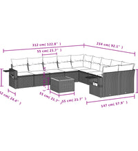 11-tlg. Garten-Sofagarnitur mit Kissen Schwarz Poly Rattan