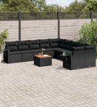 11-tlg. Garten-Sofagarnitur mit Kissen Schwarz Poly Rattan