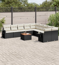 11-tlg. Garten-Sofagarnitur mit Kissen Schwarz Poly Rattan