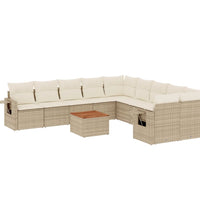 11-tlg. Garten-Sofagarnitur mit Kissen Beige Poly Rattan