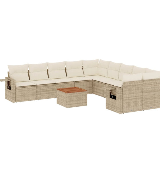 11-tlg. Garten-Sofagarnitur mit Kissen Beige Poly Rattan