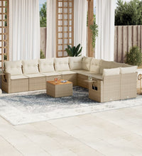 11-tlg. Garten-Sofagarnitur mit Kissen Beige Poly Rattan