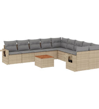 11-tlg. Garten-Sofagarnitur mit Kissen Beige Poly Rattan