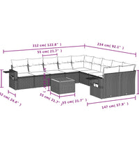 11-tlg. Garten-Sofagarnitur mit Kissen Grau Poly Rattan