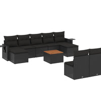 10-tlg. Garten-Sofagarnitur mit Kissen Schwarz Poly Rattan