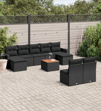 10-tlg. Garten-Sofagarnitur mit Kissen Schwarz Poly Rattan