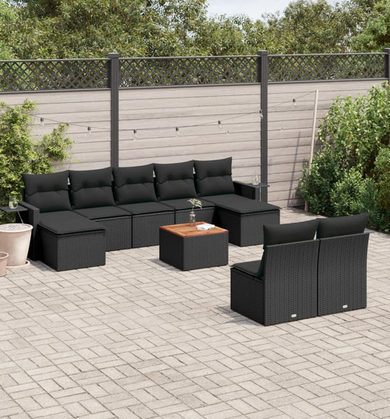 10-tlg. Garten-Sofagarnitur mit Kissen Schwarz Poly Rattan