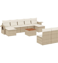 10-tlg. Garten-Sofagarnitur mit Kissen Beige Poly Rattan