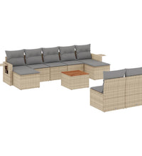 10-tlg. Garten-Sofagarnitur mit Kissen Beige Poly Rattan