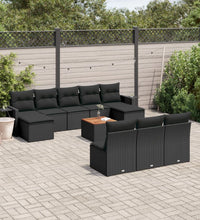 11-tlg. Garten-Sofagarnitur mit Kissen Schwarz Poly Rattan