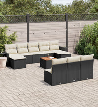 11-tlg. Garten-Sofagarnitur mit Kissen Schwarz Poly Rattan