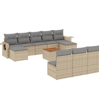 11-tlg. Garten-Sofagarnitur mit Kissen Beige Poly Rattan