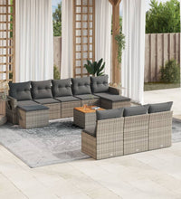 11-tlg. Garten-Sofagarnitur mit Kissen Grau Poly Rattan