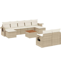 10-tlg. Garten-Sofagarnitur mit Kissen Beige Poly Rattan