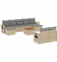 10-tlg. Garten-Sofagarnitur mit Kissen Beige Poly Rattan