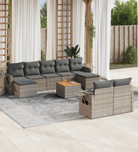 10-tlg. Garten-Sofagarnitur mit Kissen Grau Poly Rattan