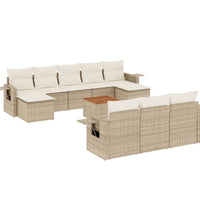 11-tlg. Garten-Sofagarnitur mit Kissen Beige Poly Rattan