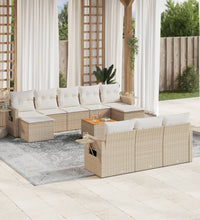 11-tlg. Garten-Sofagarnitur mit Kissen Beige Poly Rattan