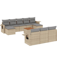 11-tlg. Garten-Sofagarnitur mit Kissen Beige Poly Rattan