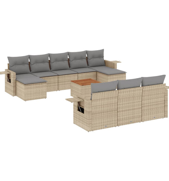 11-tlg. Garten-Sofagarnitur mit Kissen Beige Poly Rattan