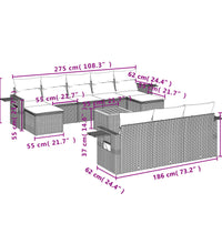 11-tlg. Garten-Sofagarnitur mit Kissen Grau Poly Rattan