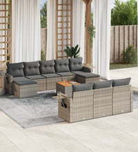 11-tlg. Garten-Sofagarnitur mit Kissen Grau Poly Rattan