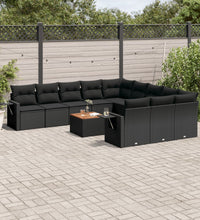 12-tlg. Garten-Sofagarnitur mit Kissen Schwarz Poly Rattan