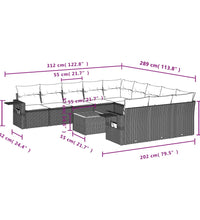 12-tlg. Garten-Sofagarnitur mit Kissen Schwarz Poly Rattan