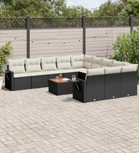 12-tlg. Garten-Sofagarnitur mit Kissen Schwarz Poly Rattan