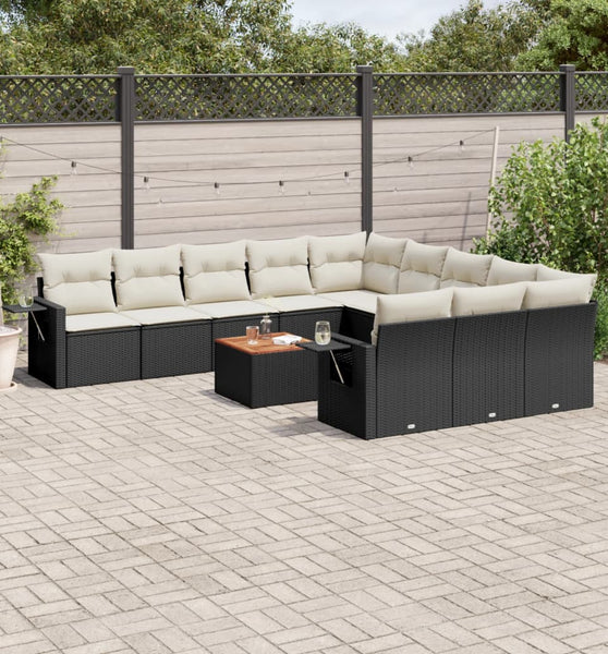 12-tlg. Garten-Sofagarnitur mit Kissen Schwarz Poly Rattan