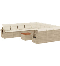 12-tlg. Garten-Sofagarnitur mit Kissen Beige Poly Rattan