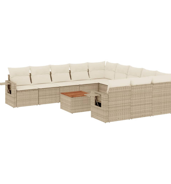 12-tlg. Garten-Sofagarnitur mit Kissen Beige Poly Rattan