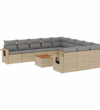 12-tlg. Garten-Sofagarnitur mit Kissen Beige Poly Rattan