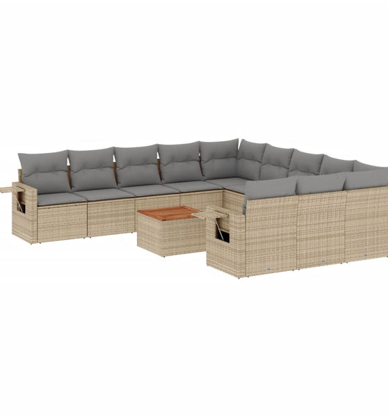 12-tlg. Garten-Sofagarnitur mit Kissen Beige Poly Rattan