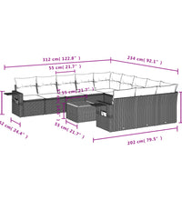 12-tlg. Garten-Sofagarnitur mit Kissen Beige Poly Rattan