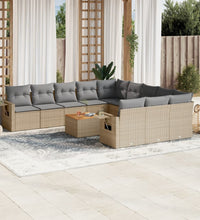 12-tlg. Garten-Sofagarnitur mit Kissen Beige Poly Rattan