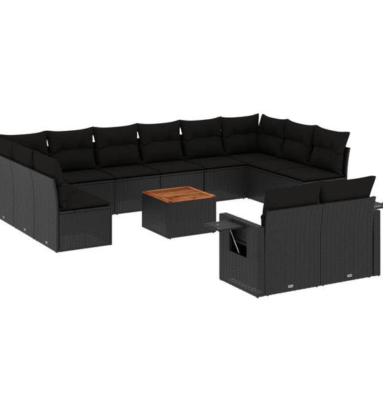 13-tlg. Garten-Sofagarnitur mit Kissen Schwarz Poly Rattan