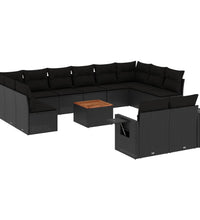 13-tlg. Garten-Sofagarnitur mit Kissen Schwarz Poly Rattan