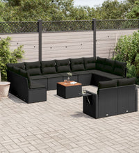 13-tlg. Garten-Sofagarnitur mit Kissen Schwarz Poly Rattan