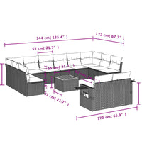 13-tlg. Garten-Sofagarnitur mit Kissen Schwarz Poly Rattan